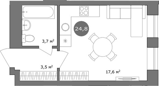 Квартира 24,8 м², студия - изображение 1