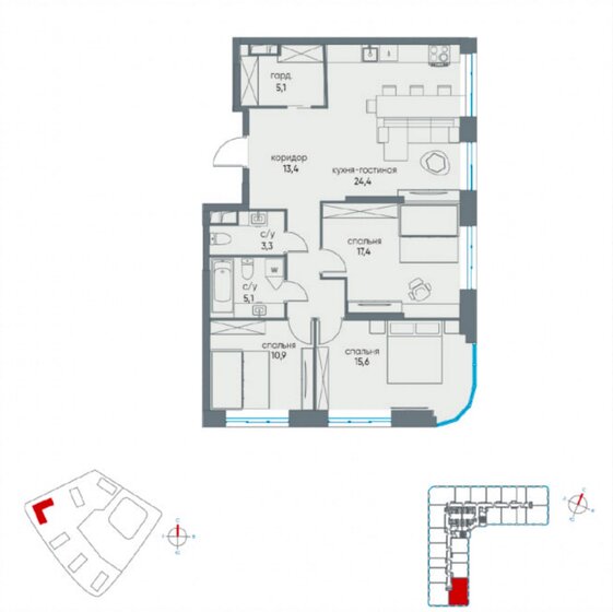 95,2 м², 3-комнатная квартира 49 500 000 ₽ - изображение 1