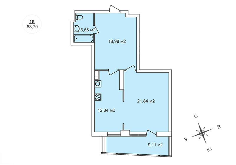 63,8 м², 1-комнатная квартира 17 797 410 ₽ - изображение 1