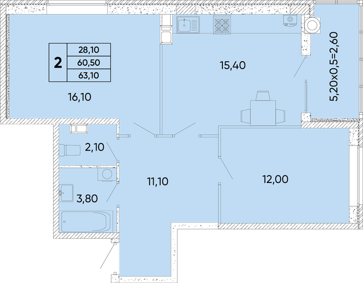 63,1 м², 2-комнатная квартира 6 991 480 ₽ - изображение 1