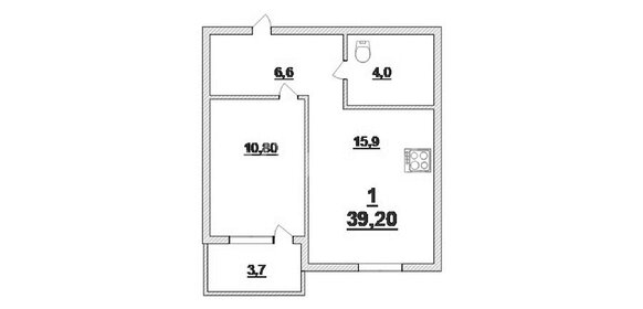 Квартира 39,2 м², 1-комнатная - изображение 1