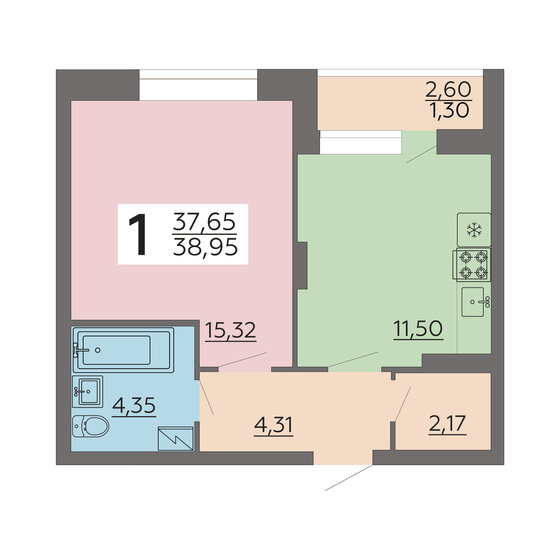 39 м², 1-комнатная квартира 4 206 600 ₽ - изображение 1