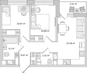 Квартира 49,5 м², 2-комнатная - изображение 1