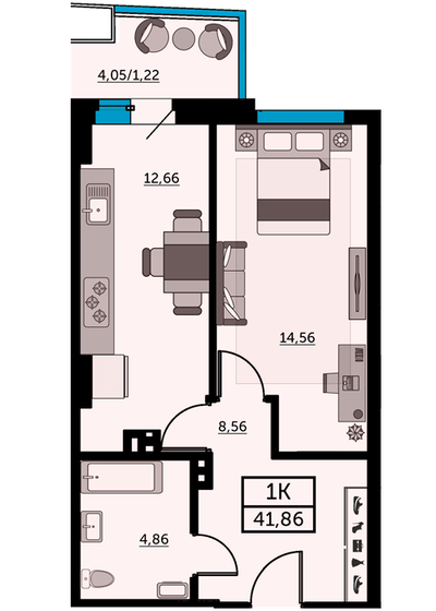42,3 м², 1-комнатная квартира 5 546 540 ₽ - изображение 1