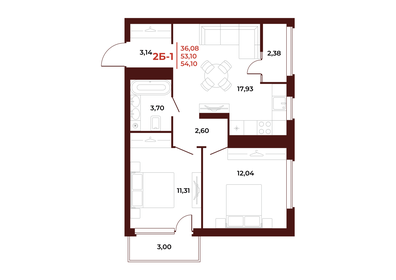 54 м², 2-комнатная квартира 6 156 000 ₽ - изображение 22