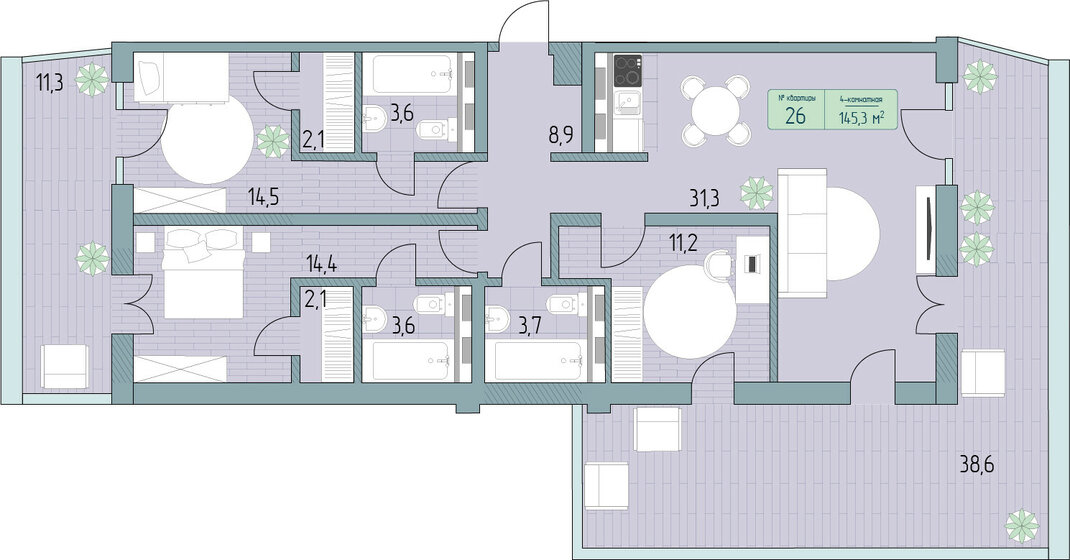 172,3 м², 4-комнатные апартаменты 34 290 800 ₽ - изображение 1