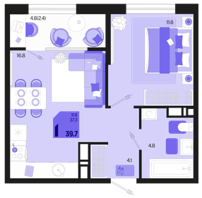 41,5 м², 1-комнатная квартира 8 200 000 ₽ - изображение 67