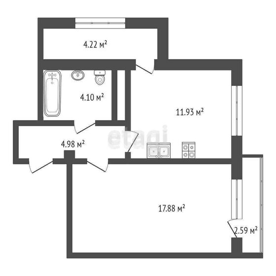 46,2 м², 1-комнатная квартира 4 600 000 ₽ - изображение 1
