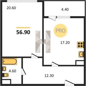 Квартира 56,9 м², 1-комнатные - изображение 1