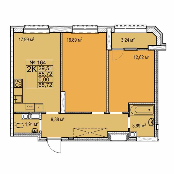 65,7 м², 2-комнатная квартира 10 240 000 ₽ - изображение 1