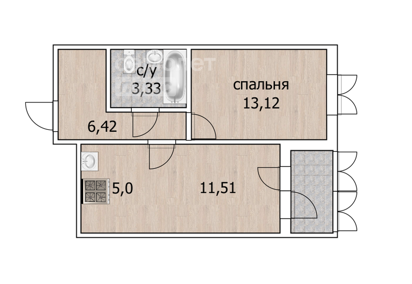 40,9 м², 2-комнатная квартира 4 660 000 ₽ - изображение 1