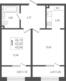 Квартира 45 м², 1-комнатная - изображение 1