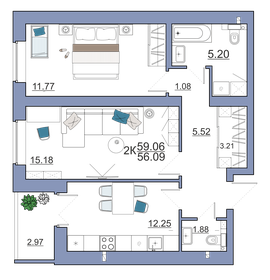 56,7 м², 2-комнатная квартира 5 083 755 ₽ - изображение 25