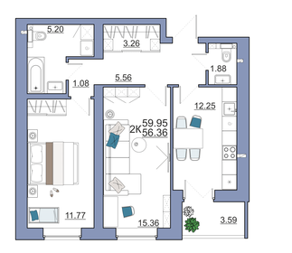 60 м², 2-комнатная квартира 5 510 000 ₽ - изображение 13