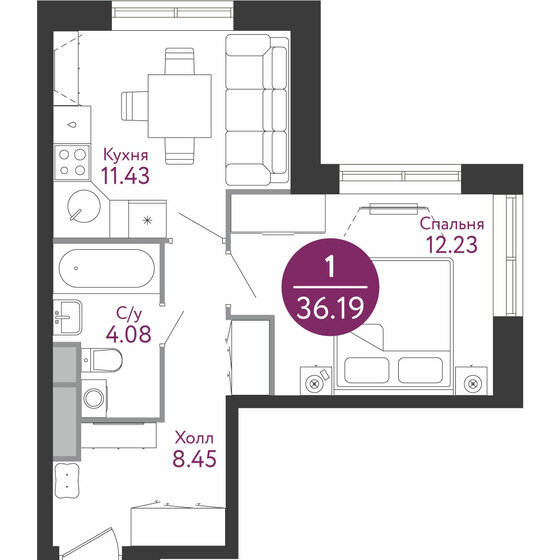 37,1 м², 1-комнатная квартира 11 478 400 ₽ - изображение 1