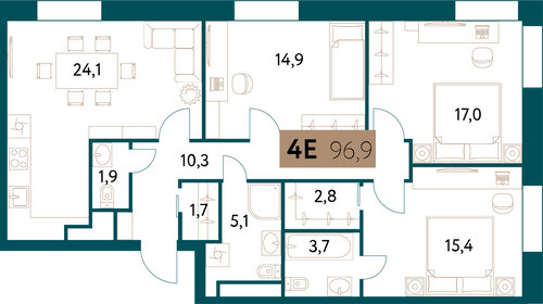 Квартира 96,8 м², 4-комнатная - изображение 1