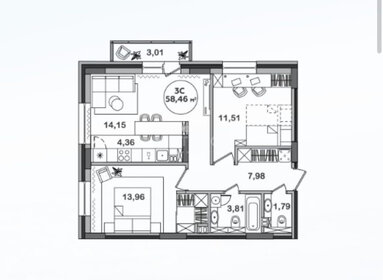 Квартира 60 м², 3-комнатная - изображение 1