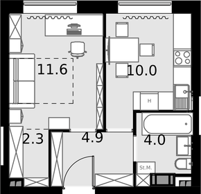 Квартира 32,8 м², 1-комнатные - изображение 1