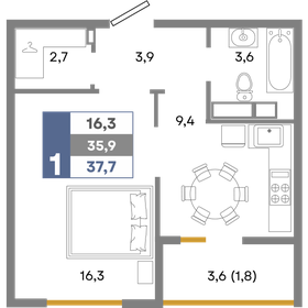 Квартира 37,7 м², 1-комнатная - изображение 1