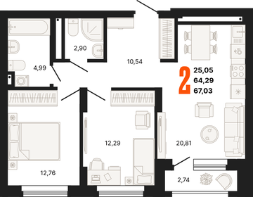 63,2 м², 2-комнатная квартира 10 500 000 ₽ - изображение 93