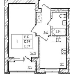 Квартира 34 м², 1-комнатная - изображение 1