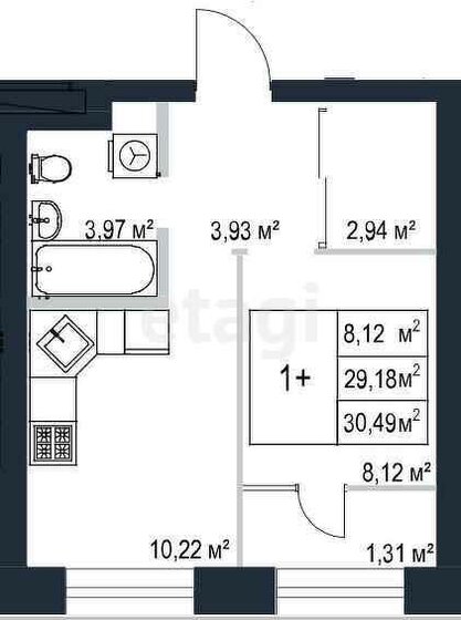 30,5 м², 1-комнатная квартира 7 399 000 ₽ - изображение 1