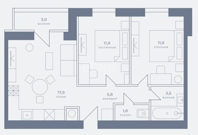 59,1 м², 2-комнатная квартира 5 850 000 ₽ - изображение 88