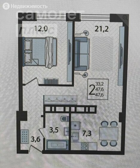 47,6 м², 2-комнатные апартаменты 8 200 000 ₽ - изображение 1