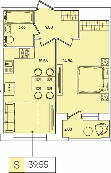 39,2 м², 1-комнатная квартира 7 530 904 ₽ - изображение 1