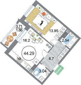 41 м², 1-комнатная квартира 11 999 000 ₽ - изображение 54