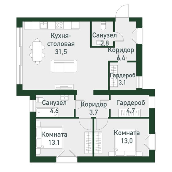 81,5 м², 2-комнатная квартира 10 187 500 ₽ - изображение 1