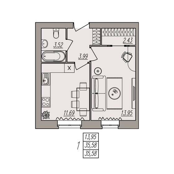 35,6 м², 1-комнатная квартира 4 803 300 ₽ - изображение 1