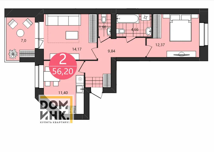 56,2 м², 2-комнатная квартира 5 791 800 ₽ - изображение 43