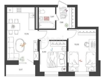 Квартира 52,7 м², 2-комнатная - изображение 2