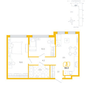 Квартира 56,3 м², 3-комнатная - изображение 1