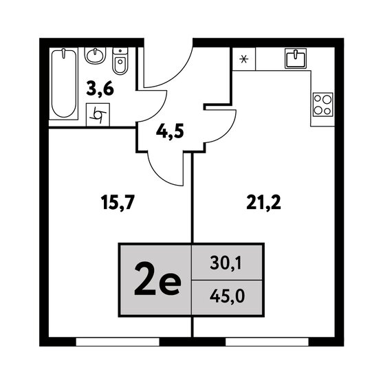 45 м², 2-комнатная квартира 20 241 630 ₽ - изображение 23