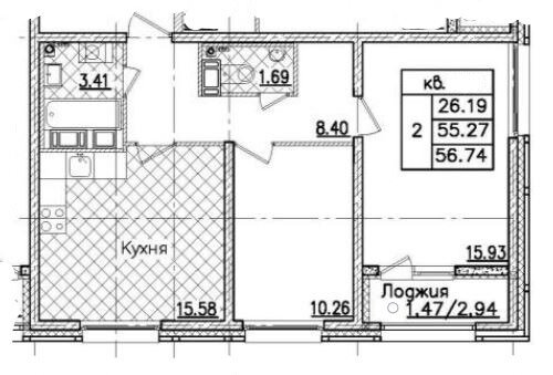 55,3 м², 2-комнатная квартира 14 200 000 ₽ - изображение 1