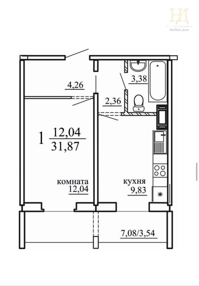 31,9 м², 1-комнатная квартира 4 143 000 ₽ - изображение 1