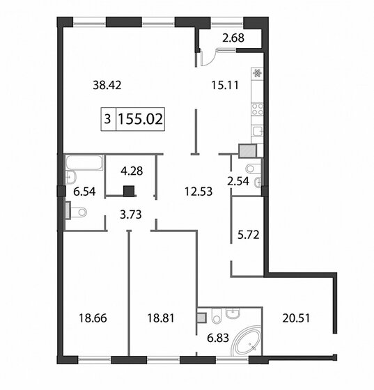 155,3 м², 3-комнатная квартира 70 661 000 ₽ - изображение 1