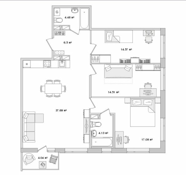 103 м², 3-комнатная квартира 30 676 000 ₽ - изображение 1