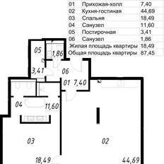 Квартира 87,5 м², 1-комнатная - изображение 2