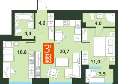 64 м², 3-комнатная квартира 5 430 000 ₽ - изображение 124