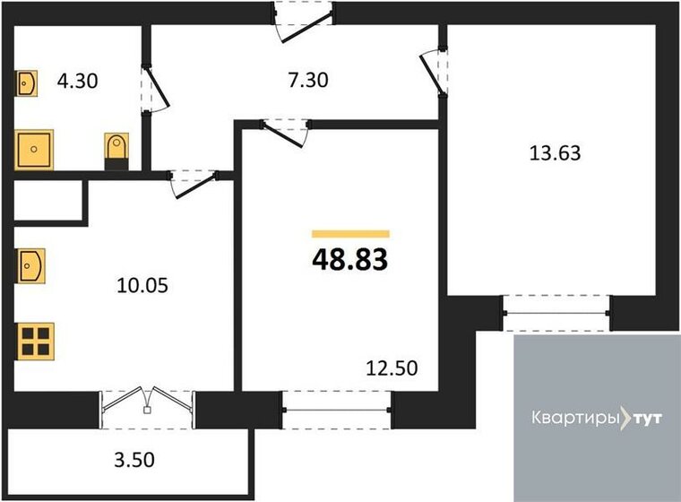 48,8 м², 2-комнатная квартира 4 590 020 ₽ - изображение 1