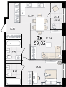 Квартира 59 м², 2-комнатная - изображение 1