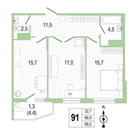 Квартира 68,2 м², 2-комнатная - изображение 1