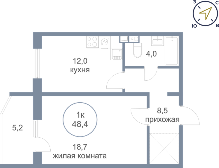 48,4 м², 1-комнатная квартира 6 280 000 ₽ - изображение 1