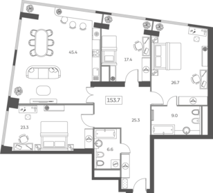 Квартира 152,7 м², 4-комнатная - изображение 4