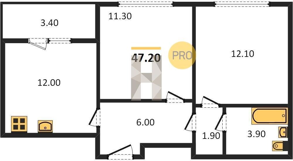 47,2 м², 2-комнатная квартира 6 180 000 ₽ - изображение 1