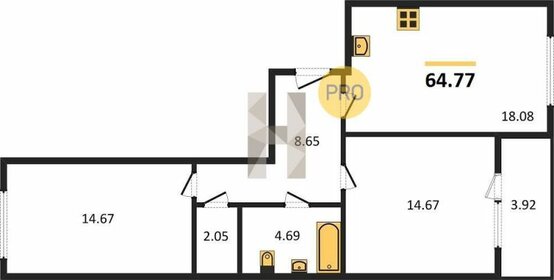 Квартира 64,8 м², 2-комнатная - изображение 1