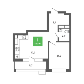 Квартира 42,9 м², 1-комнатная - изображение 1